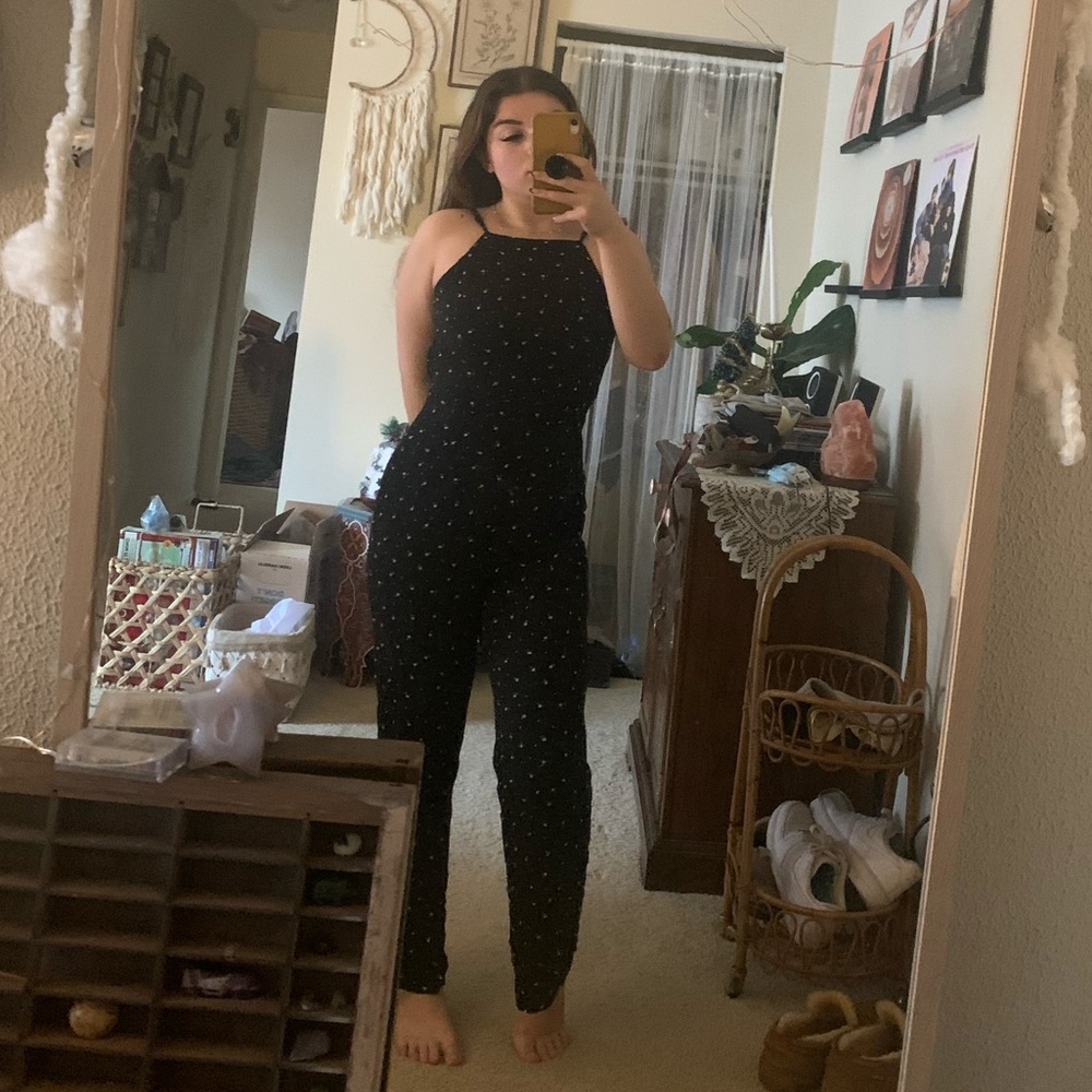 SOLD Abercrombie & Fitch Black with Yellow Floral Pattern Jumpsuit